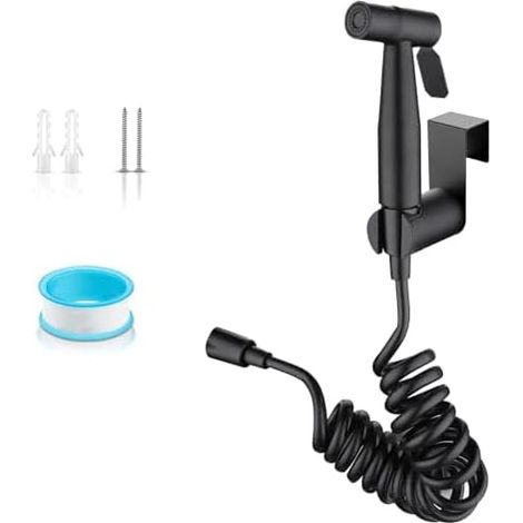 Kit de Bidet WC Pulvérisateur à Main en ABS et Crochet Inox pour Salle Bain, Nettoyage (Noir) Noir - (1/5)