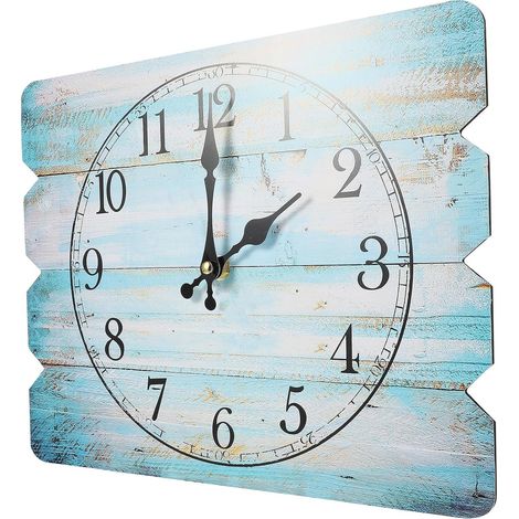 Horloge Murale Style Rétro Moderne Vintage Rectangulaire en Bois Design Silencieux et Aiguilles Larges, Cuisine et Salle à Manger (1/5)