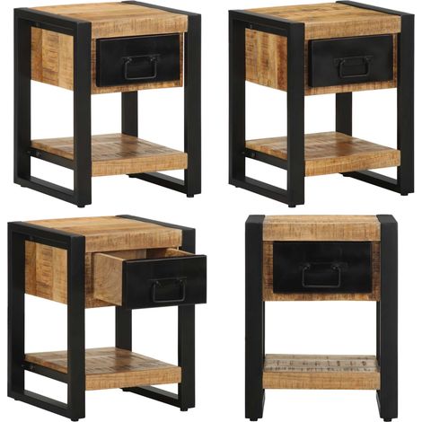 Comodino 35x34x45 cm in Legno Massello Mango Grezzo - Comodino in legno grezzo - Comodino per camera da letto
