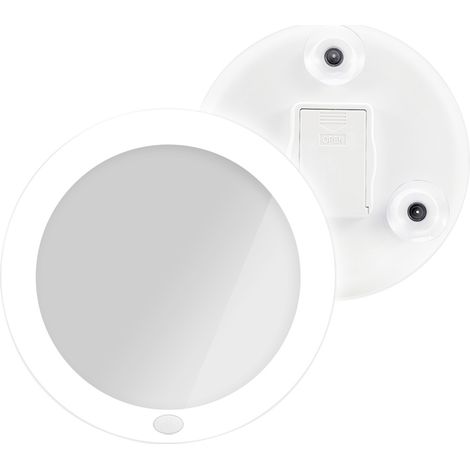 EMKE Specchio cosmetico con illuminazione a LED con ingrandimento 5x, con ventosa, 165 mm di diametro, portatile, funzionamento a batteria