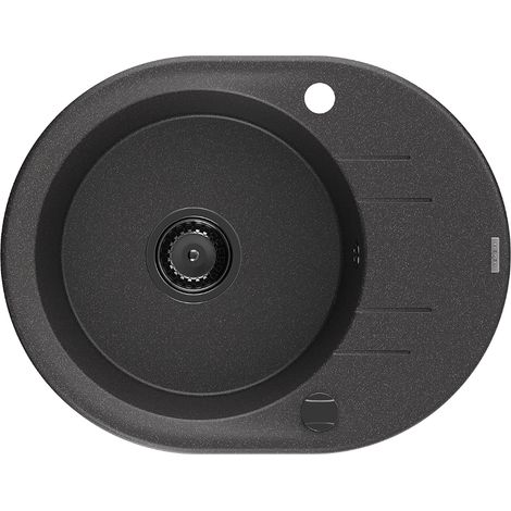 Mexen Kevin fregadero de granito de 1 compartimiento con escurridor 586 x 458 mm, negro moteado, sif贸n negro - 6517581005-76-B