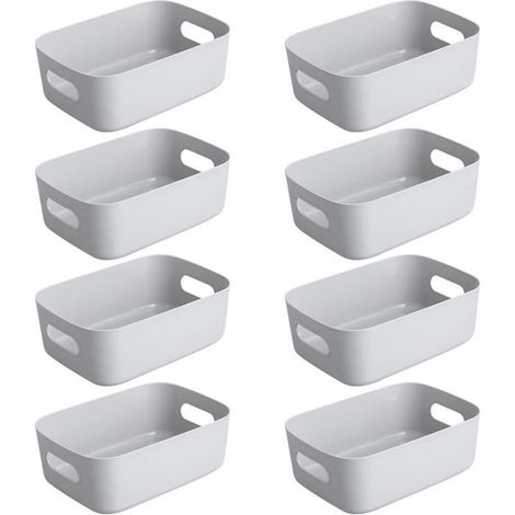 Lot de 8 Panier de Rangement en Plastique Gris, Panier Plastique Rangement, Panier en Plastique avec Anse, 20x14 x7.5cm (1/4)