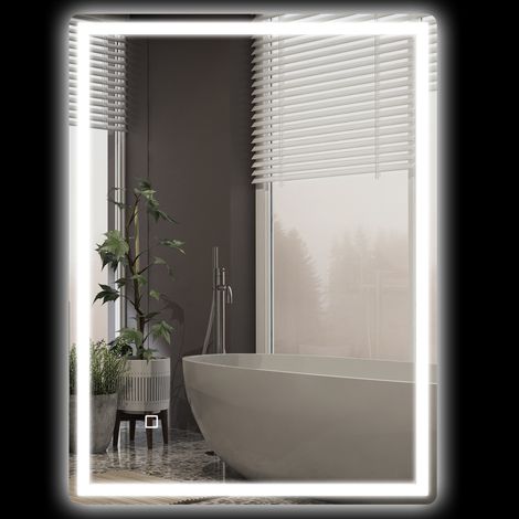 Miroir mural LED salle de bain 60x80 cm blanc – antibuée, fermeture douce
