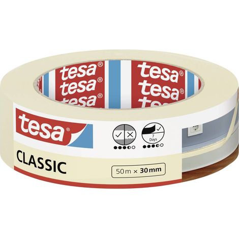 tesa Nastro per Mascherature CLASSIC - Nastro adesivo per lavori di pittura - Senza solventi, rimovibile senza lasciare residui - 50 m x 30 mm (1/5)