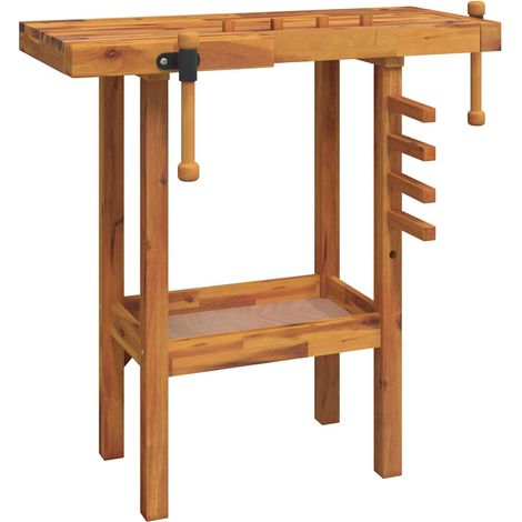 vidaXL Banco trabajo con tornillos de banco madera acacia 92x48x83cm (1/2)