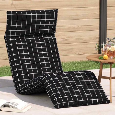 Tumbona plegable negra con estampado de cuadros, 175 x 54 x 8,5 cm, tejido Oxford