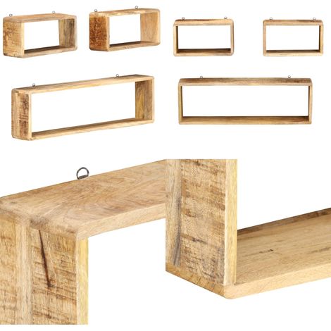 Ensemble d'étagère cube 3 pcs bois solide de manguier - Étagères Murales - Étagères Cube - Meuble Rangement - Décoration Intérieure - Bois Massif - Home & Living (1/5)