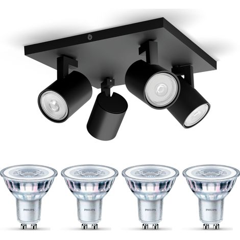 Philips Runner Aufbauspot mit 4 Lichtpunkten GU10 (Schwarz) - Philips LED GU10 50W Nicht dimmbar (1/5)