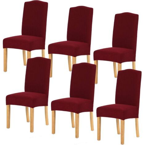 Housse de Chaise 6 pièces,Salle à Manger Stretch Extensible Antidérapante Couverture de Chaise,Housse de Salle à Manger Amovible Lavable Housse de Chaise pour Salle à Manger(6 pièces,Rouge fo (1/5)