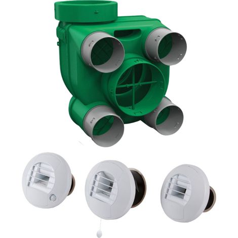 Kit Hygro B VMC simple flux hygroréglable basse conso + 3 bouches cordon et à piles - AXELAIR - KHBMRST5160