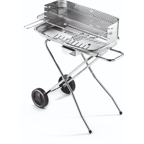 Barbacoa 60x40 cm Pro en acero inoxidable con carrito y parrilla regulable
