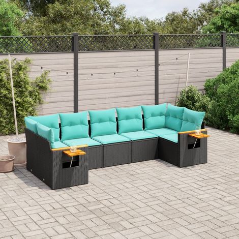 Set de sofás de jardín 7 pzas con cojines ratán sintético negro vidaXL (1/5)
