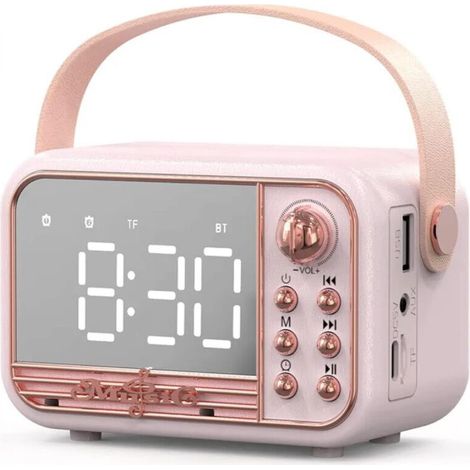 Retro Bluetooth speaker, vintage wireless portable Bluetooth speaker with alarm clock, powerful volume, compatible with TF card, USB flash drive, AUX input, antique style, for kitchen, bedroom, home, (1/5)
