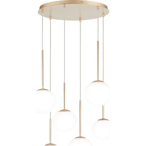 Lampada a sospensione JEWEL in metallo e vetro soffiato 55 cm 6 Luci verticale Oro (1/2)