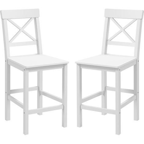 Lot de 2 chaises hautes, chaises de bar style campagne chic en bois hauteur 60 cm avec repose-pieds, blanc (1/5)