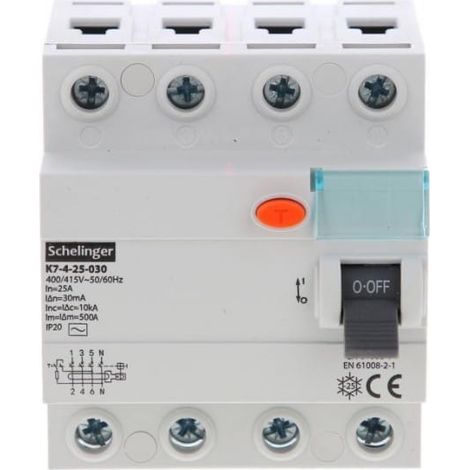 Interruttore automatico differenziale AC 4P 25A 30mA Schelinger A03-K7-4-25-030