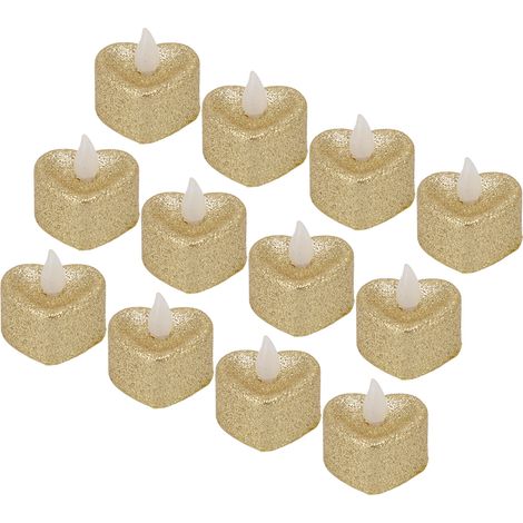 Lot de 12 bougies LED dorées en forme de cœur, idéales pour décorer une chambre secrète lors d'une fête de Noël ou d'un mariage. (1/5)