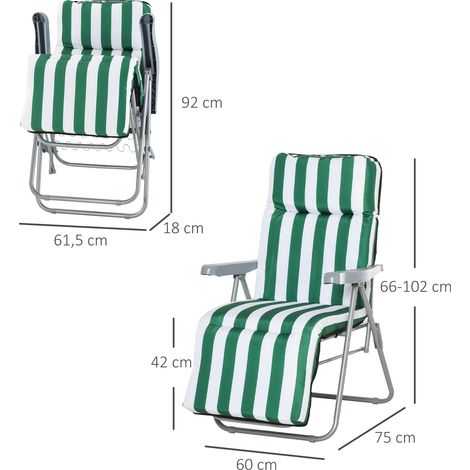 Chaises longues de jardin, lot de 2, pliables avec coussins, 60 x 75 x 102 cm, acier, vert et blanc (1/5)