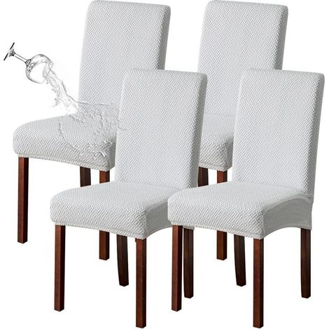 Housses de chaise de salle à manger extensibles imperméables jacquard blanc lot de 4 (1/5)