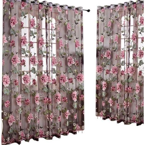 Porte en Verre Rideau DéCoratif Chambre Pivoine Voile Rideau Tulle avec Dentelle Jambon Pendentifs FenêTre FrançAise Drapé-Ywey (1/4)