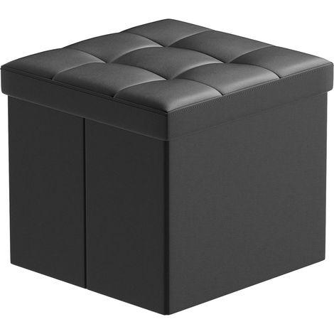 Pouf Rangement Pliable, Cube Tabouret de Rangement avec Couvercle, Petit Pouf Coffre en Cuir pour Chambre Salon Repose, 38 x 38 x 38 cm, Noir (1/5)