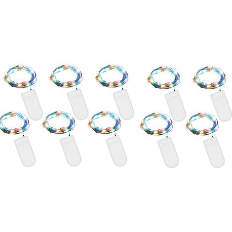 Guirlande lumineuse LED à piles, 10 pièces, 2 m, 20 LED, micro-LED, fil de cuivre, multicolore, pour chambre, intérieur, Noël, extérieur, fête, mariage, bricolage (1/5)
