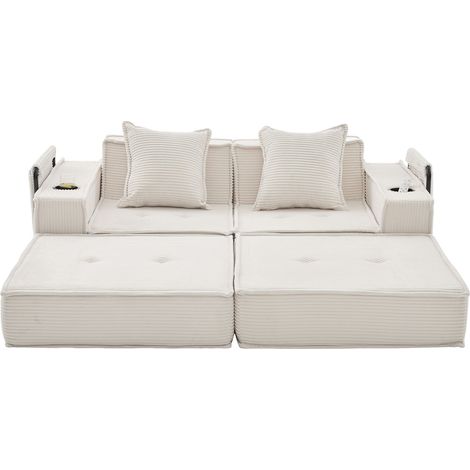 Canapé d'angle moderne en tissu avec pouf intégré et rangement latéral, 162x78x66 cm, couleur cord (1/5)