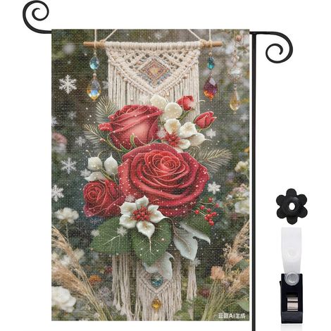 Drapeau de jardin roses rouges hivernales 30 x 45 cm décoration extérieure jardin (1/5)