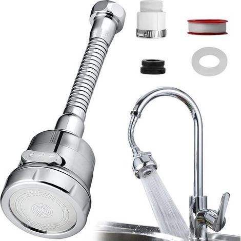 Accessoire de robinet pivotant à 360° – Robinet de cuisine – Aérateur extractible universel avec fonction économie d'eau et détartrage – Filtre pour robinet de cuisine – Argent (1/5)
