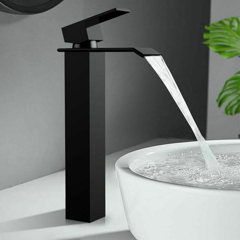 Black Waterfall Bathroom Faucet Basin Mixer Tap High Spout Stainless Steel Hand Basin Faucets for Bathroom Modern Design (1/5)
