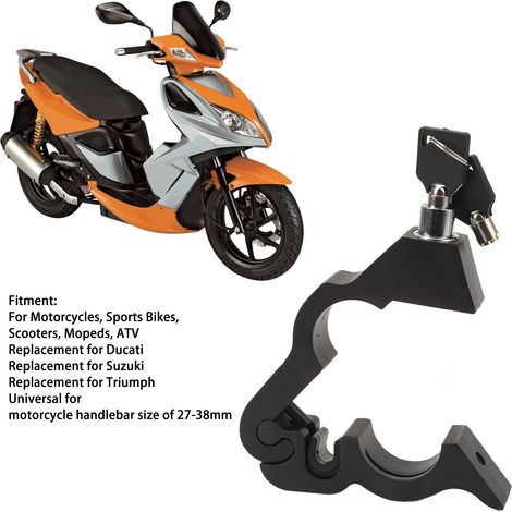 Serrure antivol pour moto - Plaque de sécurité en aluminium pour poignée de guidon (27-38mm) avec 2 clés (1/5)