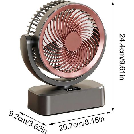 Tragbarer Ventilator – leise mit automatischer Oszillation und 6 Geschwindigkeitsstufen, USB-C-Anschluss, für Schlafzimmer, Wohnzimmer, Büro – rosa und grau (1/5)