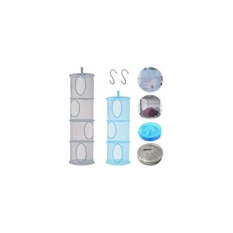 Lot de 2 sacs de rangement en maille à suspendre avec 2 crochets en S pour chambre, salle de bain, mur, balcon, armoire (gris, bleu) - Crezuo