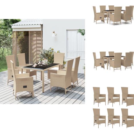 7-tlg. Garten-Essgruppe mit Kissen Beige Poly Rattan - Gartenmöbel - Essgruppe - Gartenset - Outdoor Möbel - Rattan Gartenmöbel (1/5)