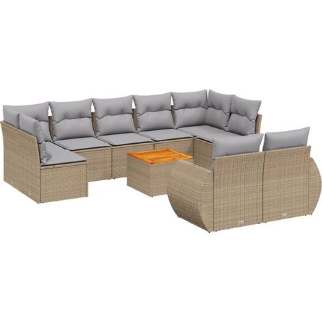 Maison Exclusive - 10-tlg. Garten-Sofagarnitur mit Kissen Beige P