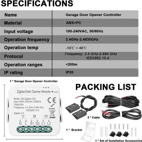 Contrôleur ZigBee Tuya pour Porte de Garage Intelligent - Module d'Ouverture de Portail avec Contrôle APP à Distance et Compatible Alexa Home pour Commande Vocale (1/4)