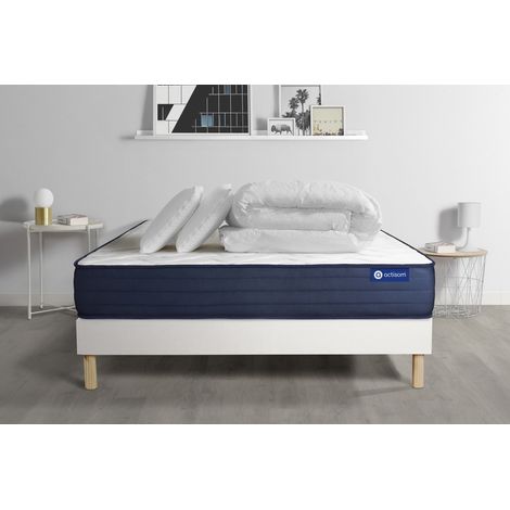 Ensemble matelas sommier Actilatex life 200 x 200 cm 2 oreillers et couette Latex et mémoire de forme - Couleur : Blanc (1/5)