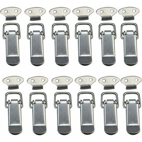 Attache Capot 12 Pièces, Fermeture à Levier, Loquet à Ressort,Loquet à Bascule Fermoir à Ressort avec Crochet Fermeture à Ressort en Acier Inoxydable pour Coffret, Boîte, Tiroir, Armoire (1/5)