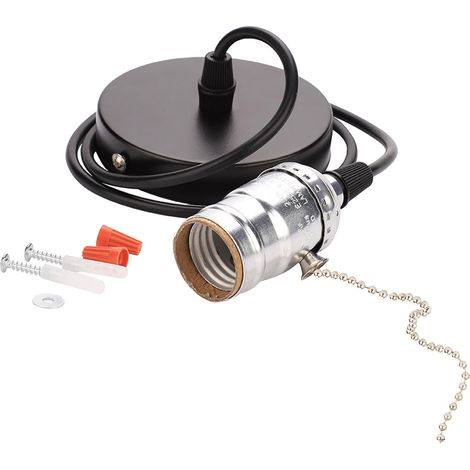 Douille De Suspension E27 Avec Interrupteur À Chaîne - Support Luminaire Plafond Métal Argenté - Pour Cuisine Salon Restaurant - 1 Pièce (1/5)