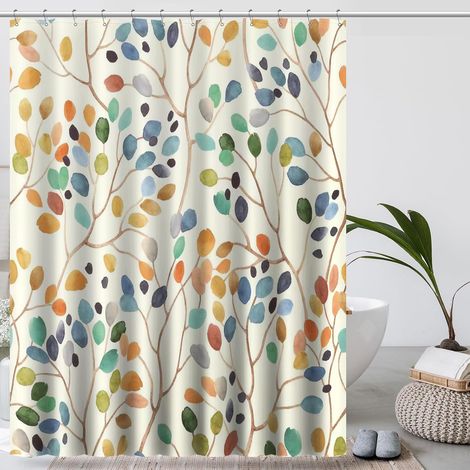 Cortina de ducha de 180 x 200 cm, resistente al moho Estampado floral, secado rápido, impermeable, fácil de instalar, resistente al moho (1/4)