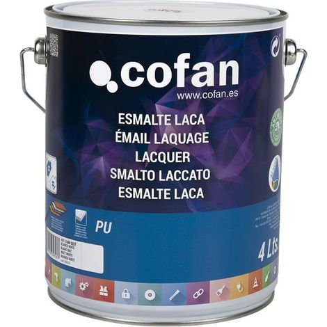 COFAN esmalte laca al agua blanco 4 l mate , El esmalte de laca al agua está indicado para la protección y decoración de todo tipo de superficies como madera, yeso, escayola, PVC, (1/4)