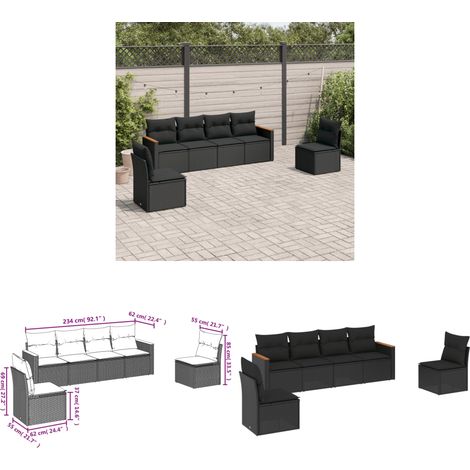 Salon de jardin 6 pcs avec coussins noir résine tressée - Ensemble Salon De Jardin - Meuble De Jardin - Salon Extérieur - Canapé Jardin - Résine Tressée - Home & Living (1/3)