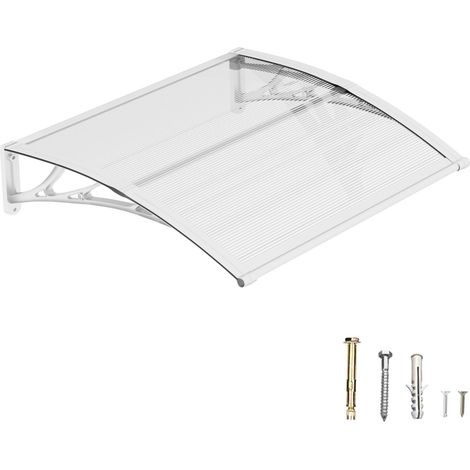 Auvent de Porte d’Entrée 80 × 100 cm, Marquise en Polycarbonate Transparent, Toit de Protection Résistant Contre la Pluie et Les Rayons UV, Gris pour Maison et Entrée (1/5)