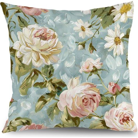 Housse de coussin fleurs jardin, décoration chaise banc extérieur maison,50×50cm (1/5)