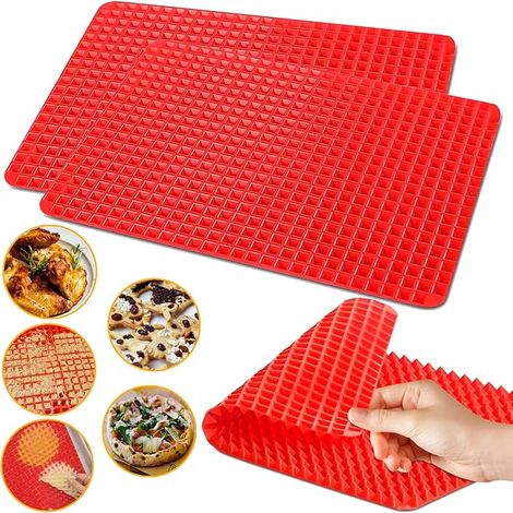 Tappetino da forno in silicone, teglia da 38,7 cm x 27,3 cm, confezione da 2 - Rosso, tappetini antiaderenti per forno, grigliatura e cottura. (1/5)