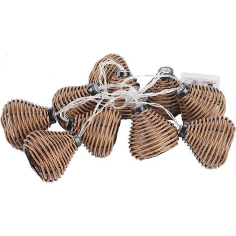Jeffergarden Guirlande lumineuse LED en rotin, 10 pièces, boules de rotin, guirlande lumineuse féerique, décoration de mariage et de maison-DOU