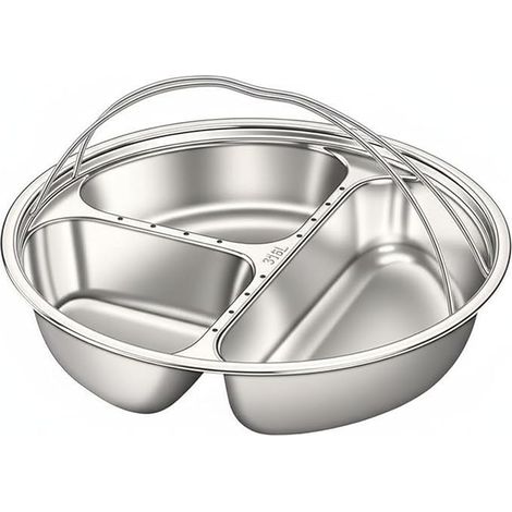 Plaque de cuisson à la vapeur en acier inoxydable avec poignée antirouille, anti - palette, plaque de cuisson circulaire à compartiment, saveur non mélangée, 316 poignée 3 comp (1/5)