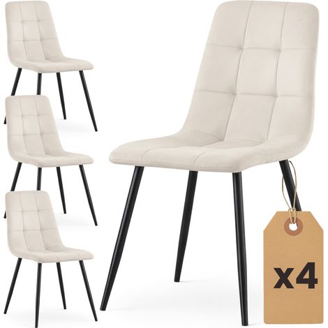 Lot de 4 Chaises en velours matelassées NERO Beige pieds noirs (1/5)