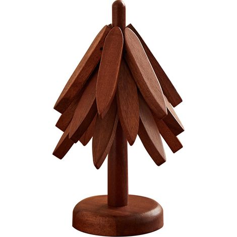Set de table en bois en forme d'arbre pour plats chauds, dessous de plat pour casseroles et poêles, dessous de plat, maniques – 3 dessous de plat + 1 support (couleur noyer) (1/5)