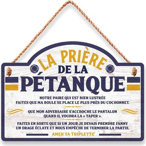 Plaque murale décorative en bois – Prière de la pétanque – Dimensions 13 x 19,5 cm – Cordon de fixation inclus – Sud Trading (1/2)